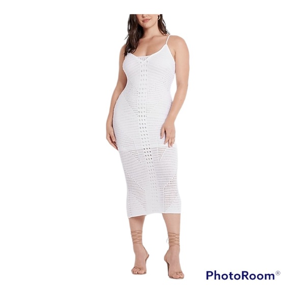 NWT Express Crochet V-Neck Midi Sweater Dress - Picture 4 of 8